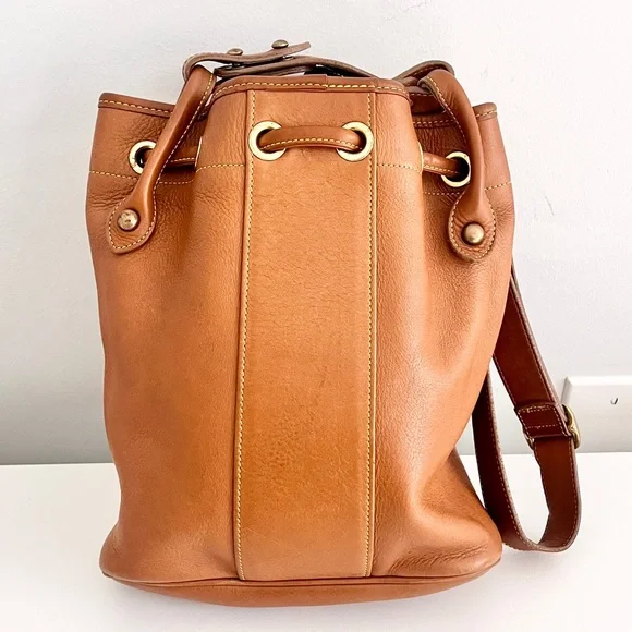 Vintage Dooney & Bourke British Tan Leather Drawstring Bucket Bag - Picture 5 of 14